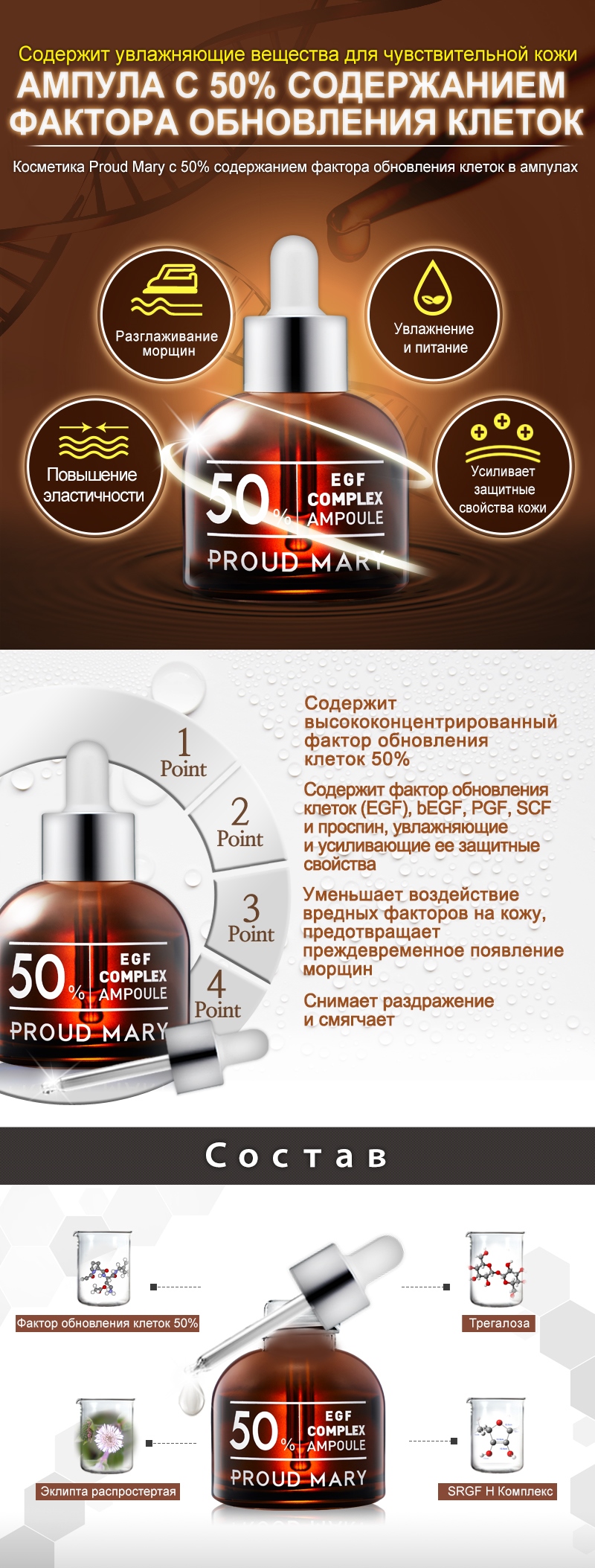 Антивозрастная сыворотка с комплексом EGF 50% в ампуле